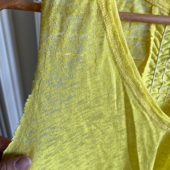Bright yellow slub knit tank with ruching detail on back - Picture 2 of 5